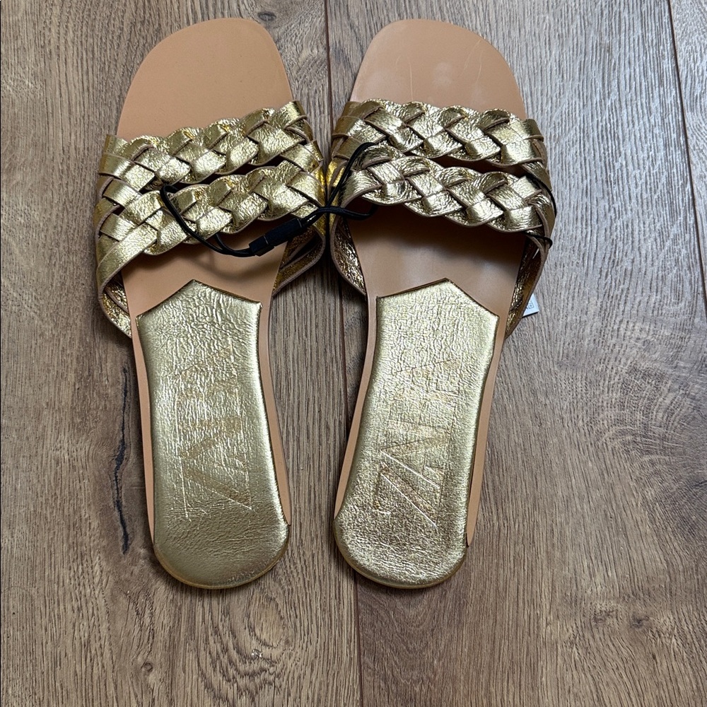 Zara Metallic Gold Braided Sandals size 37